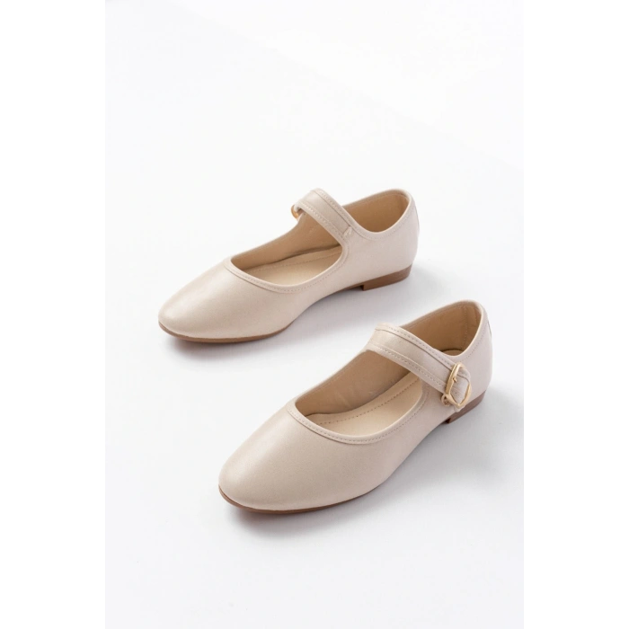 2606 Bej Baretli Günlük Bayan Ayakkabı