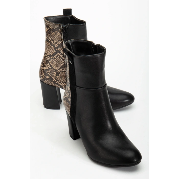 292 Siyah Leopar Desen Detaylı Fermuarlı  Yüksek Topuklu Günlük Kadın Bot
