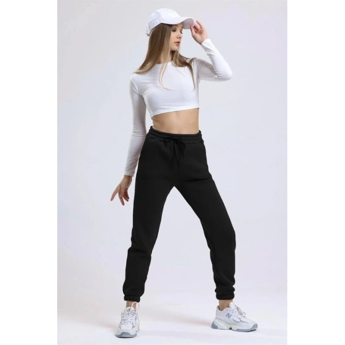 3 iplik şardonlu paça lastikli eşofman siyah is001