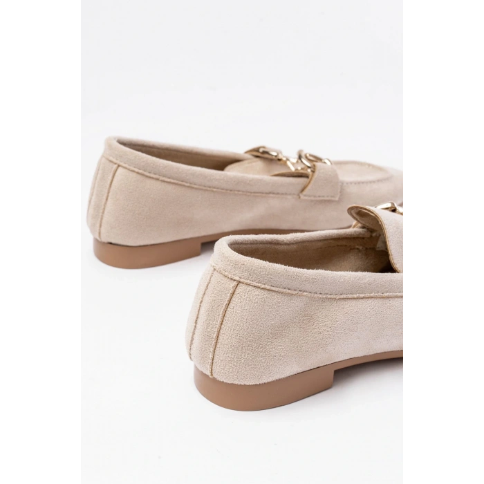 303 Bej Süet Toka Aksesuarlı Günlük Kadın Babet