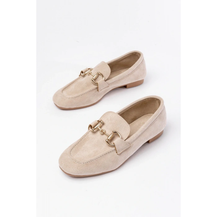 303 Bej Süet Toka Aksesuarlı Günlük Kadın Babet