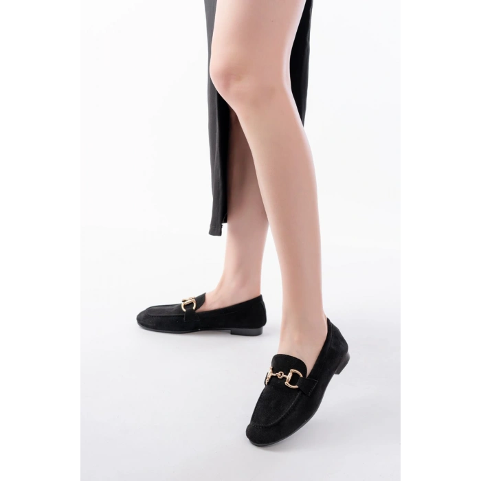 303 Siyah Süet Toka Aksesuarlı Günlük Kadın Babet