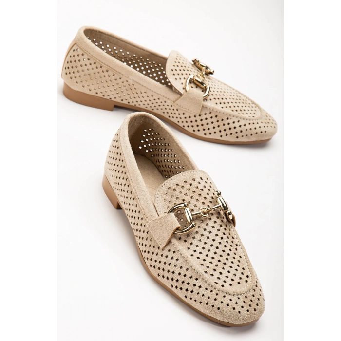 401 Bej Süet Delikli Günlük Kadın Babet