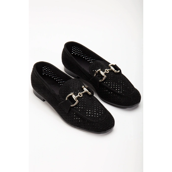 401 Siyah Süet Delikli Günlük Kadın Babet