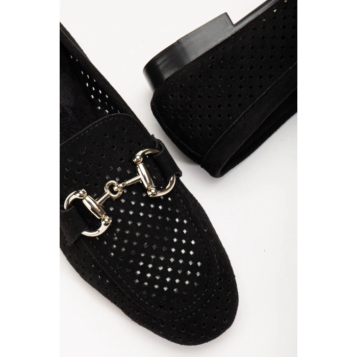 401 Siyah Süet Delikli Günlük Kadın Babet