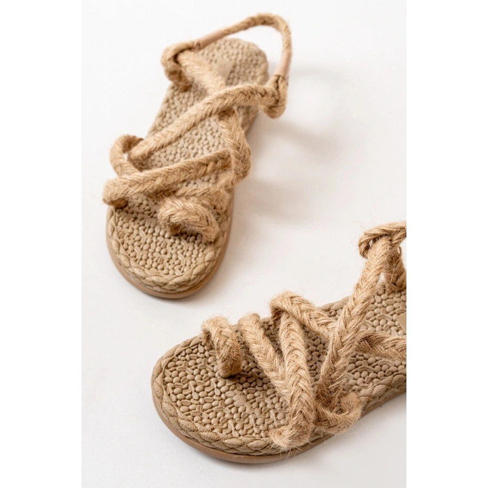 402 Bej Hasır Kadın Sandalet