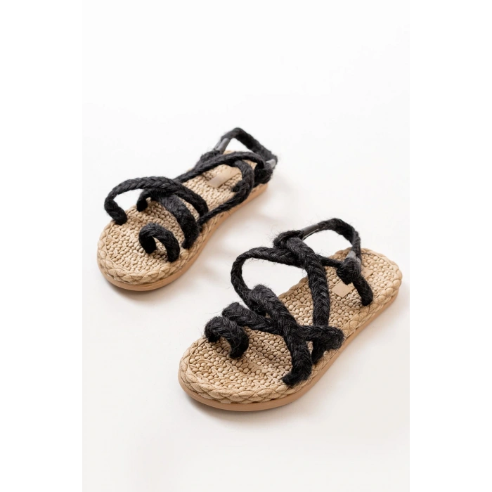 402 Siyah Hasır Kadın Sandalet