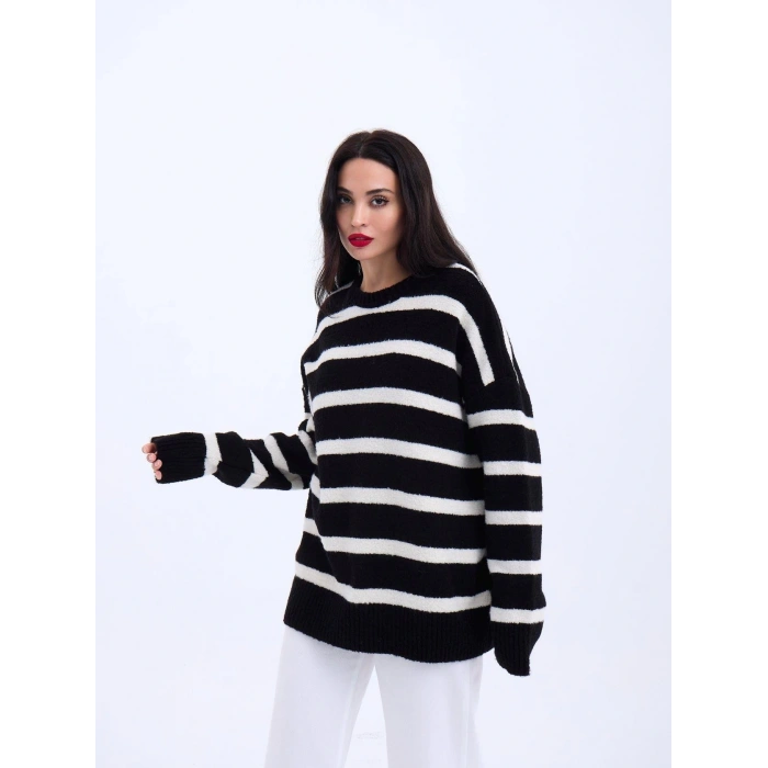 43111 TRİKO ÇİZGİLİ SALAŞ KAZAKSİYAHEKRU