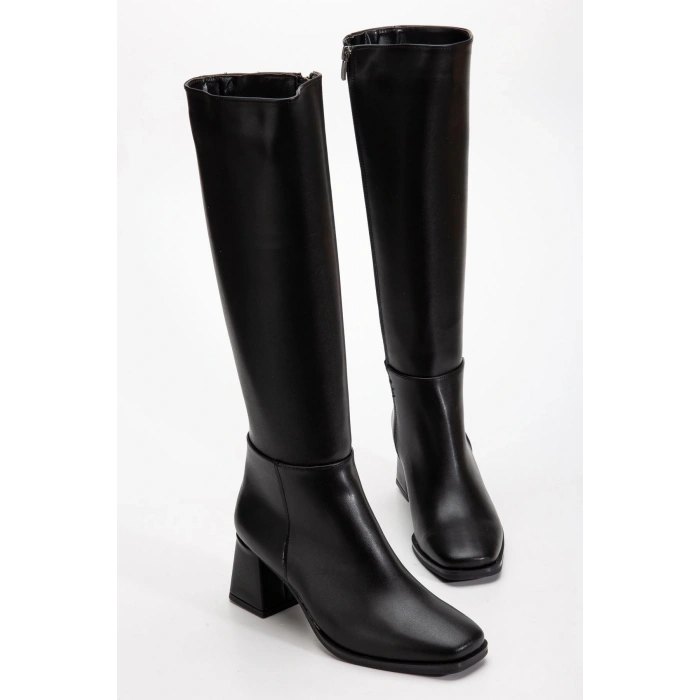 4804 Siyah Cilt Fermuarlı Günlük Bayan Çizme