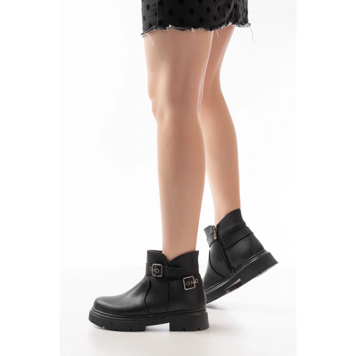 508-3037 Siyah Toka Aksesuarlı Fermuarlı  Günlük Kadın Bot