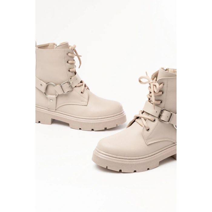 508-3038 Bej Toka Aksesuarlı Fermuarlı Günlük Kadın Bot