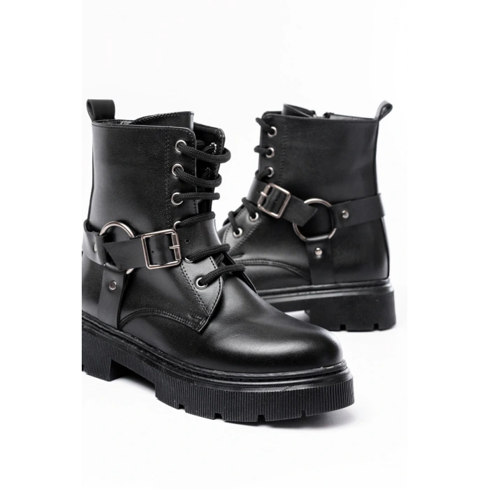 508-3038 Siyah Toka Aksesuarlı Fermuarlı Günlük Kadın Bot