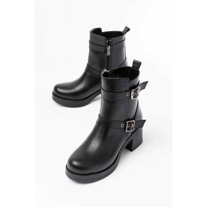 5109-3027 Siyah Topuklu Fermuarlı Günlük Kadın Bot
