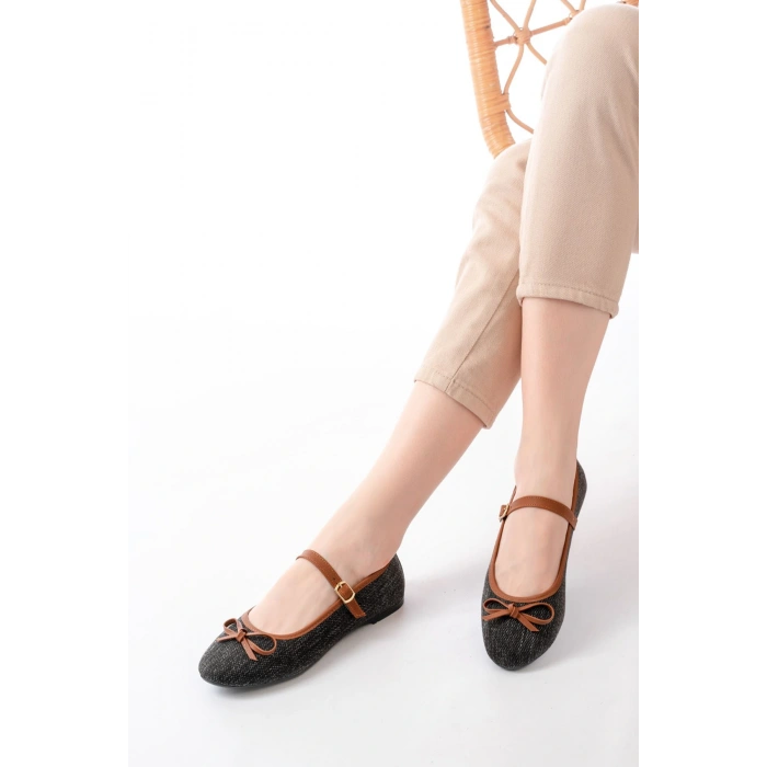 6321 Siyah Keten Günlük Baret Tokalı Bayan Babet