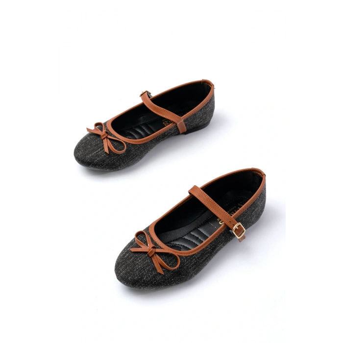 6321 Siyah Keten Günlük Baret Tokalı Bayan Babet