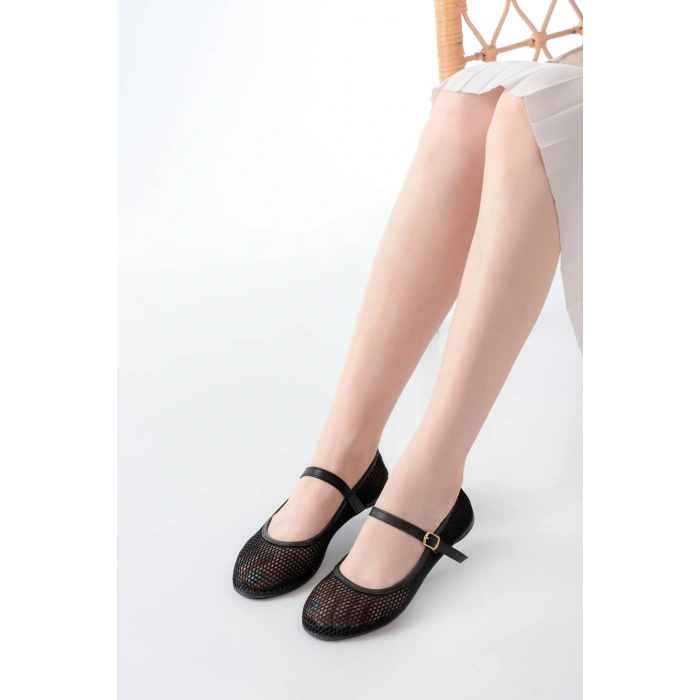 6325 Siyah Fileli Baret Toka Detaylı Günlük Kadın Babet