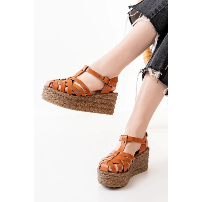 684-02 Taba Ortopedik Hakiki Deri Dolgu Kadın Sandalet