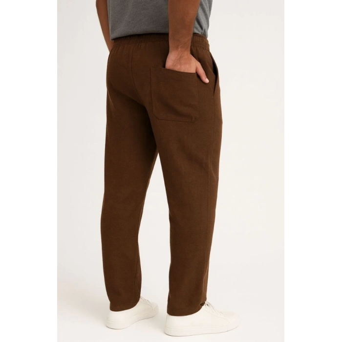 Erkek Keten Pantolon – Cepli, Beli astikli Ve Bağcıklı, Nefes Alan Rahat Kalıp, Yazlık Ve Baharlık Günlük Giyim, Şık  Konforlu Boru Paça odel  Kahverengi