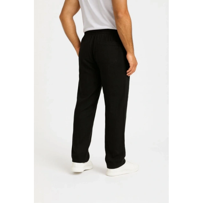 Erkek Keten Pantolon – Cepli, Beli astikli Ve Bağcıklı, Nefes Alan Rahat Kalıp, Yazlık Ve Baharlık Günlük Giyim, Şık  Konforlu Boru Paça odel  iyah