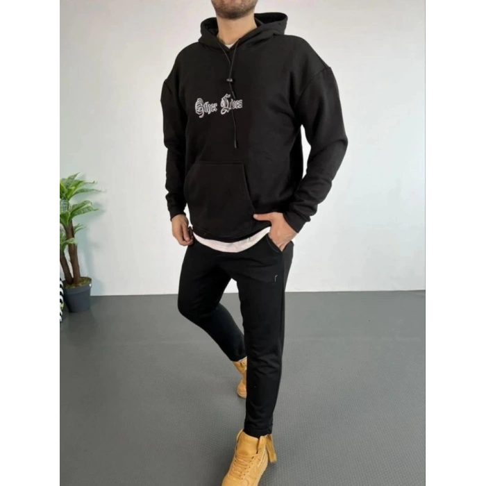 Erkek Kapşonlu weatshirt – Oversize Üç İplik Şardonlu Hoodie, “Other ives” Ön  Arka Baskılı, Kanguru Cepli, Kışlık Rahat Günlük til  iyah