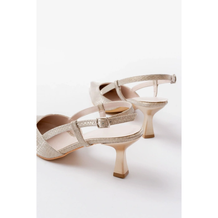 725 Gold Pul Desenli Sivri Burunlu  Topuklu Kadın Ayakkabı