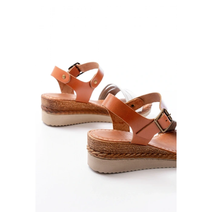 731-07 Beyaz Ortopedik Hakiki Deri Dolgu Kadın Sandalet