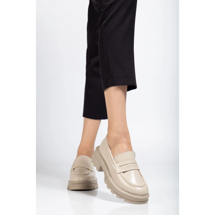 746-759 Bej Yanki Yüksek Tabanlı Loafer Ayakkabı