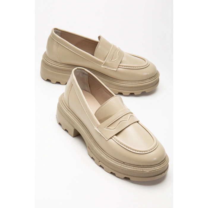 746-759 Bej Yanki Yüksek Tabanlı Loafer Ayakkabı