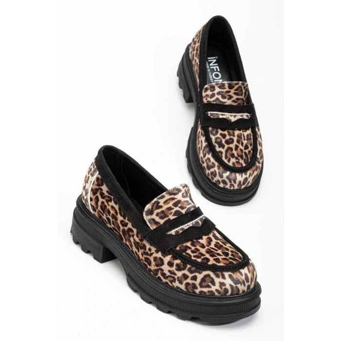 746-759 Leopar Günlük Yüksek Tabanlı Loafer Ayakkabı