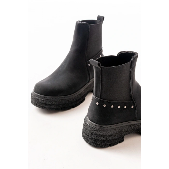 749-2005 Siyah Zümrüt Düz Topuklu Lastikli Günlük Kadın Bot