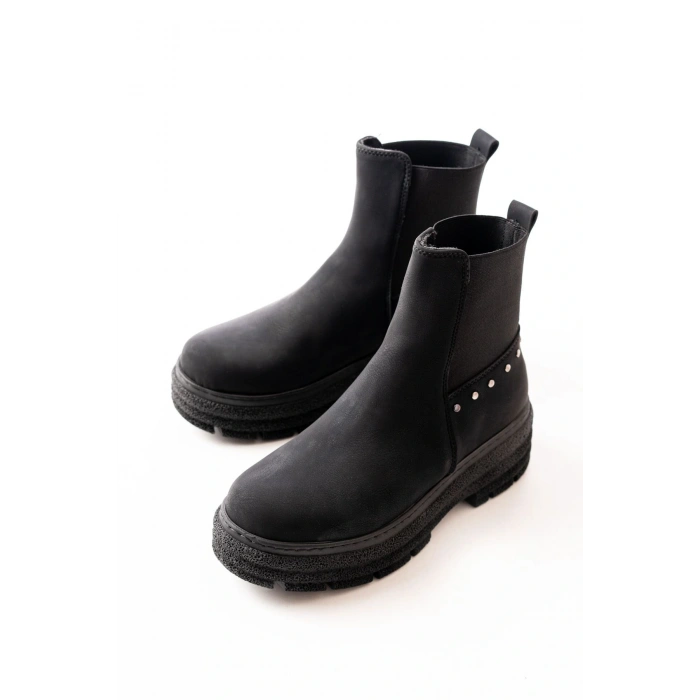 749-2005 Siyah Zümrüt Düz Topuklu Lastikli Günlük Kadın Bot