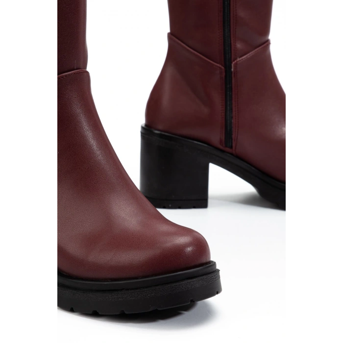 767-3013 Bordo Fermuarlı Günlük Kadın Çizme