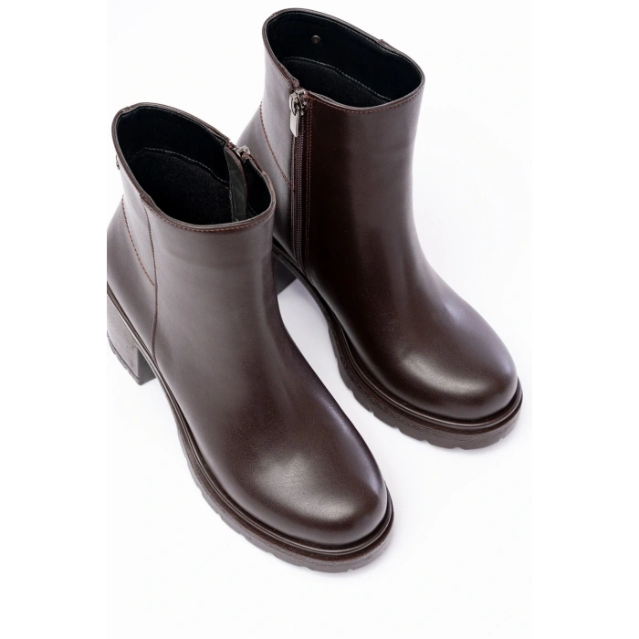 767-3020 Kahverengi Fermuarlı Kalın Topuklu Günlük Kadın Bot