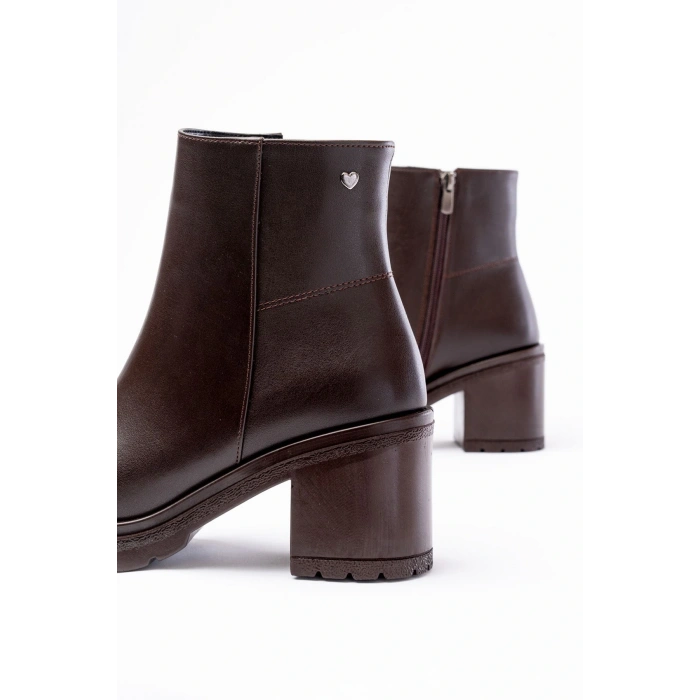 767-3020 Kahverengi Fermuarlı Kalın Topuklu Günlük Kadın Bot