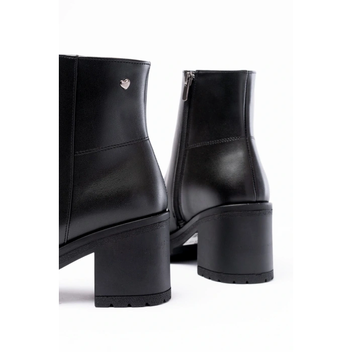 767-3020 Siyah Fermuarlı Kalın Topuklu Günlük Kadın Bot