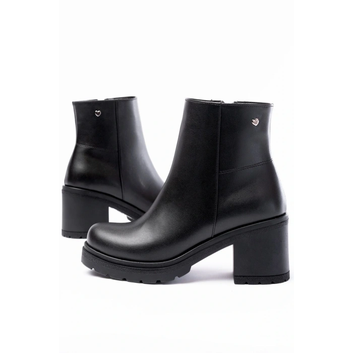 767-3020 Siyah Fermuarlı Kalın Topuklu Günlük Kadın Bot