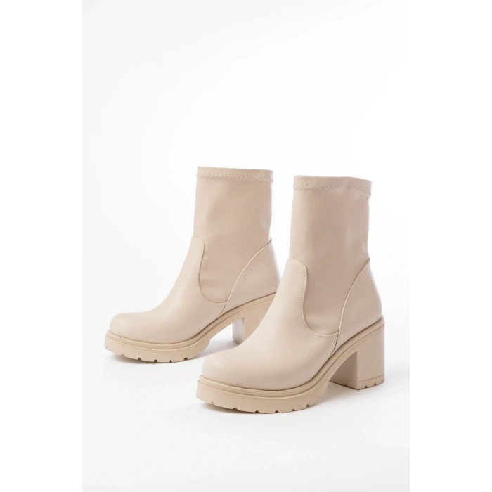 767-3040 Bej Günlük Kalın Topuklu Kadın Bot