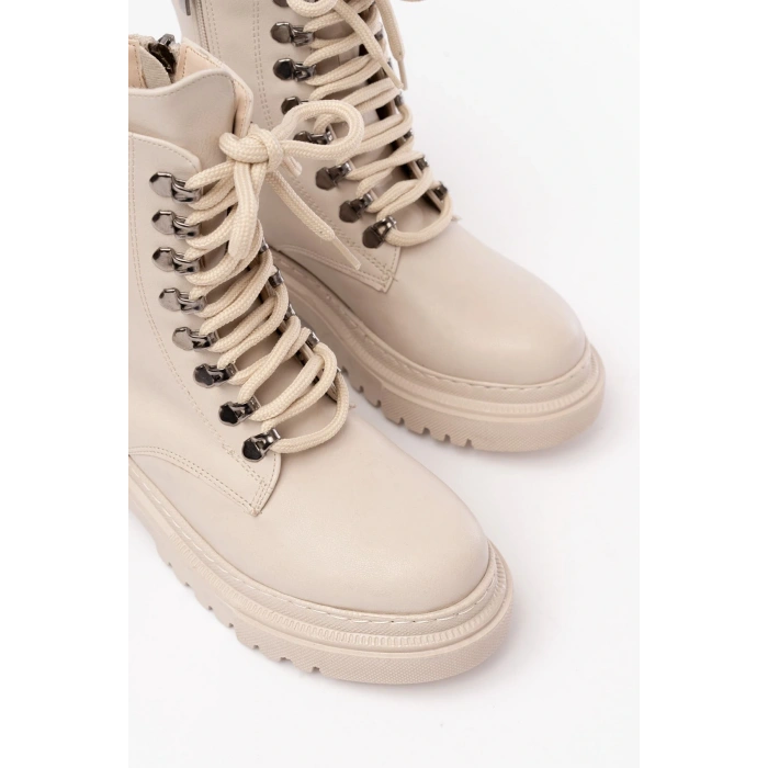 812-2121 Bej Bağcıklı Fermuarlı Günlük Kadın Bot