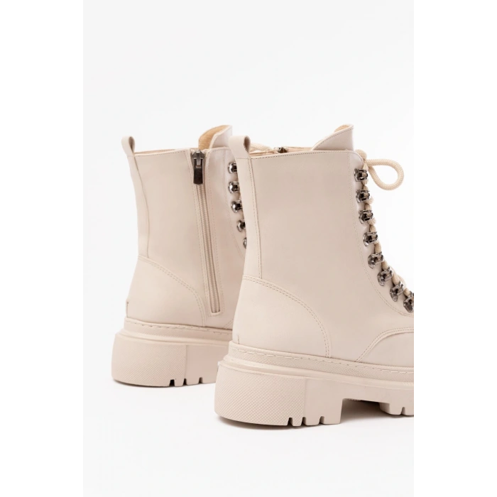 812-2121 Bej Bağcıklı Fermuarlı Günlük Kadın Bot