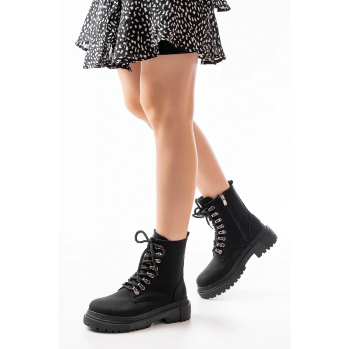 812-2121 Siyah Zümrüt Bağcıklı Fermuarlı Günlük Kadın Bot