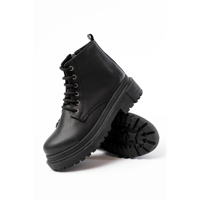 812-2129 Siyah Bağcıklı Fermuarlı Günlük Kadın Bot