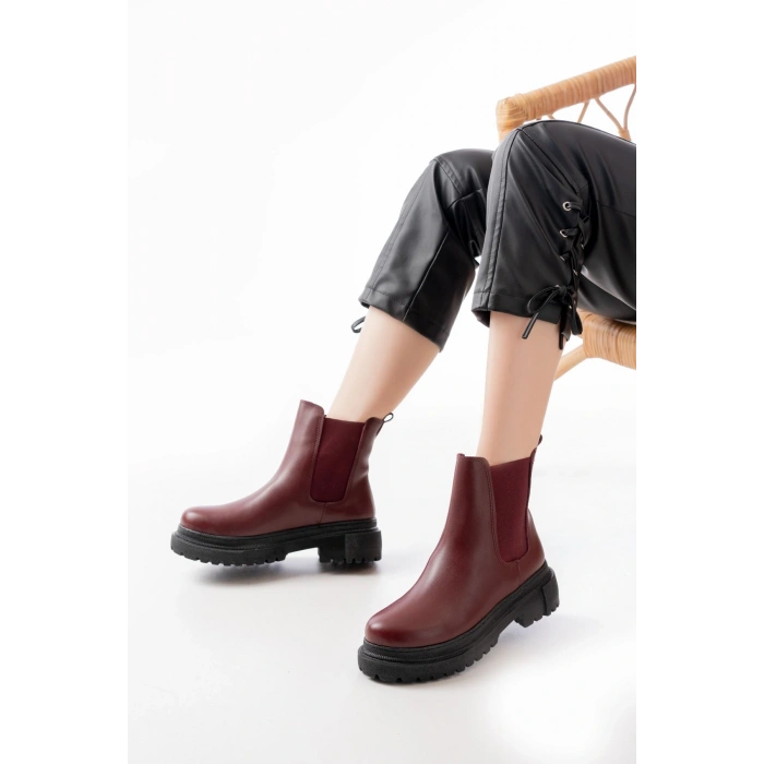 812-2137 Bordo Lastikli Günlük Kadın Bot