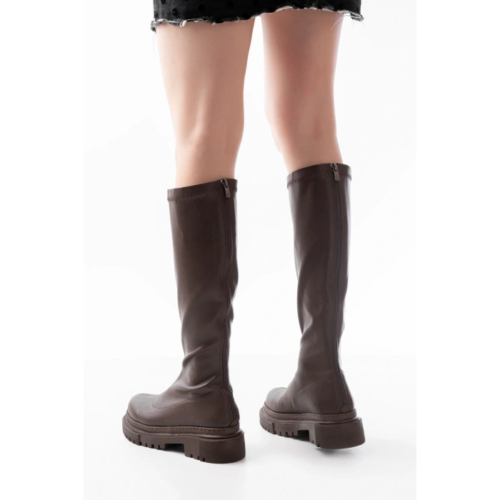 812-301 Kahverengi Streç Arkadan Fermuarlı Günlük Kadın Çizme