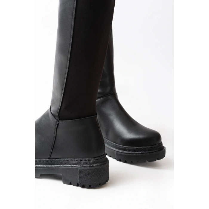 812-305 Siyah Arkası Streç Fermuarlı Günlük Kadın Çizme