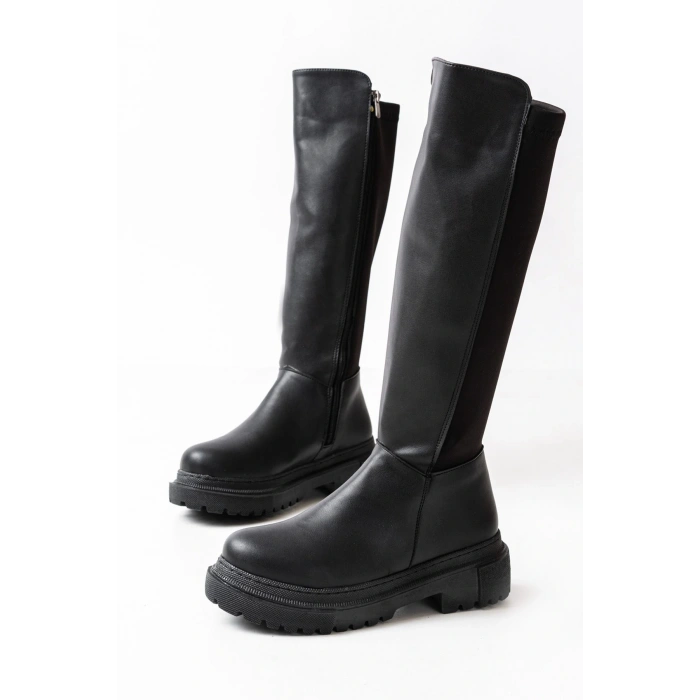 812-305 Siyah Arkası Streç Fermuarlı Günlük Kadın Çizme