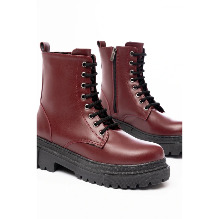 812-356 Bordo Bağcıklı Fermuarlı Günlük Kadın Bot