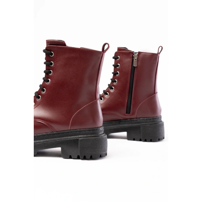 812-356 Bordo Bağcıklı Fermuarlı Günlük Kadın Bot