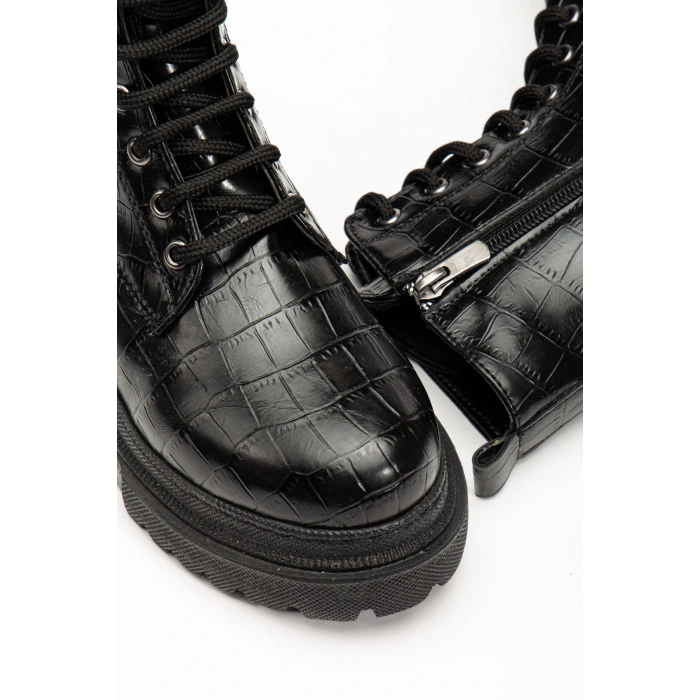 812-356 Siyah Kroko Bağcıklı Fermuarlı Günlük Kadın Bot