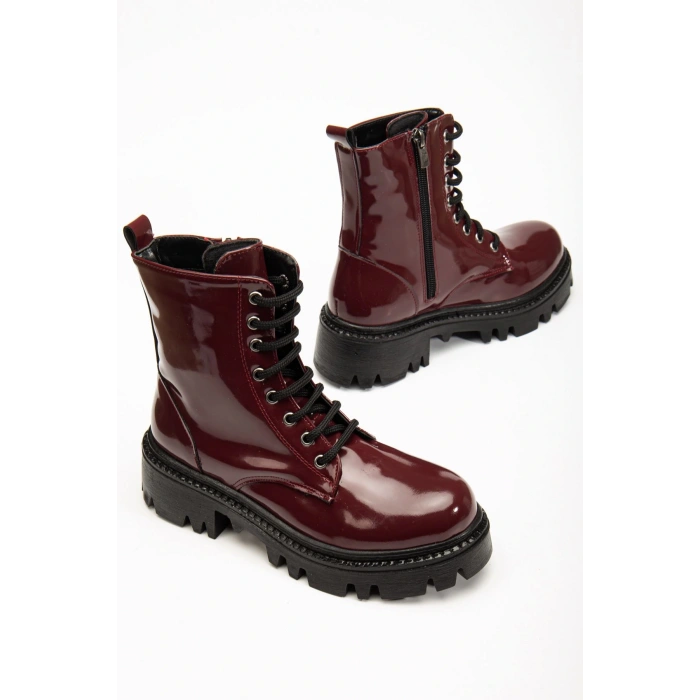 868-356 Bordo Rugan Bağcıklı Fermuarlı Günlük Kadın Bot