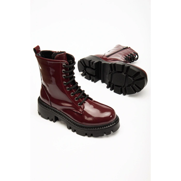 868-356 Bordo Rugan Bağcıklı Fermuarlı Günlük Kadın Bot